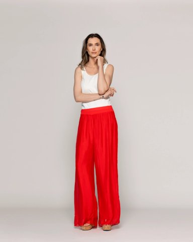 PANTALON MUJER PERLA PALAZZO TIPO SATIN ROJO LINEATRE - 5