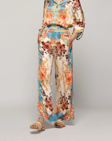 PANTALON MUJER BRENNA SATINADO ESTAMPADO BARROCO CELESTE LINEATRE - 2