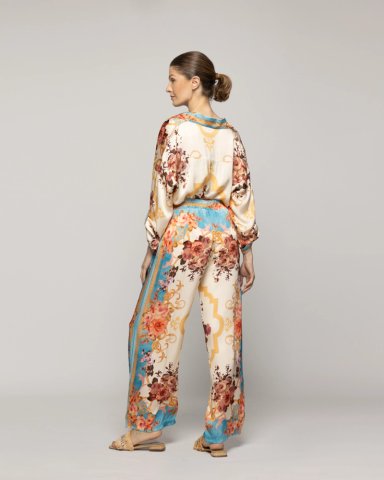 PANTALON MUJER BRENNA SATINADO ESTAMPADO BARROCO CELESTE LINEATRE - 3