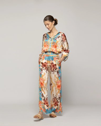 PANTALON MUJER BRENNA SATINADO ESTAMPADO BARROCO CELESTE LINEATRE - 5