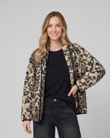 CHAQUETA MUJER CONSUELO RELAXED CUELLO TIPO KIMONO MANGA SUELTA LEOPARDO LINEATRE - 1