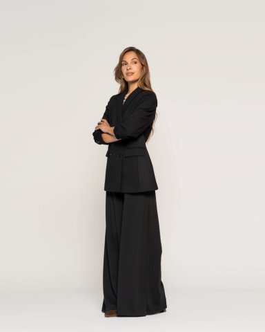 BLAZER NADIA NEGRO CUELLO SOLAPA CRUZADA MANGA LARGA AJUSTADA PUÑO AJUSTADO MUJER - 2
