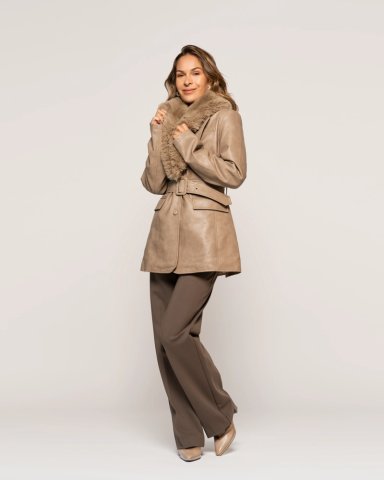 CHAQUETA MARINA CAMEL CUELLO CON SOLAPA PELOS MANGA LARGA AJUSTADA PUÑO AJUSTADO MUJER - 2