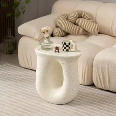 MESA DE CENTRO LATERAL TIPO ESCULTURA EN U NORDICO CREMA BLANCO - 2