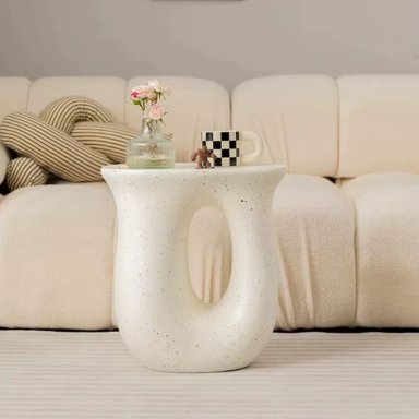 MESA DE CENTRO LATERAL TIPO ESCULTURA EN U NORDICO CREMA BLANCO - 3