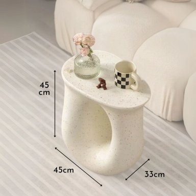MESA DE CENTRO LATERAL TIPO ESCULTURA EN U NORDICO CREMA BLANCO - 5