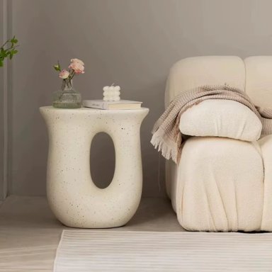 MESA DE CENTRO LATERAL TIPO ESCULTURA EN U NORDICO CREMA BLANCO - 8