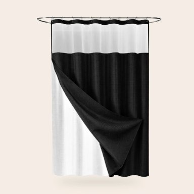 CORTINA DE BAÑO DISEÑO IMPERMEABLE + FORRO Y 12 GANCHOS NEGRO AZ - 10