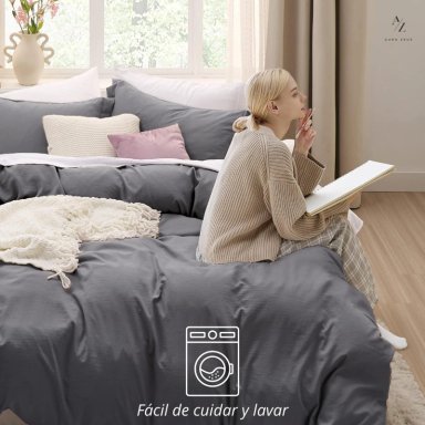 FUNDA PLUMON DUVET EDREDON 1800 HILOS MICROFIBRA SABANA AZ TAMAÑO 1.5 PLAZAS - 6