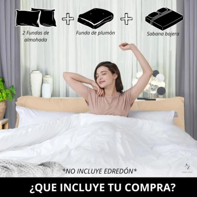 JUEGO FUNDA PLUMON + SABANA BAJERA + FUNDA ALMOHADA HILOS AZ TAMAÑO KING - 4