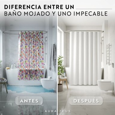 CORTINA DE BAÑO TELA + FORRO + 12 GANCHOS 180 X 180 JUEGO AZ - 3