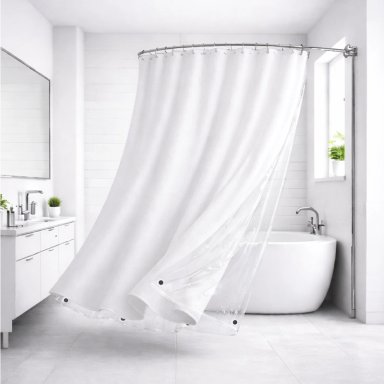 CORTINA DE BAÑO TELA + FORRO + 12 GANCHOS 180 X 180 JUEGO AZ - 10
