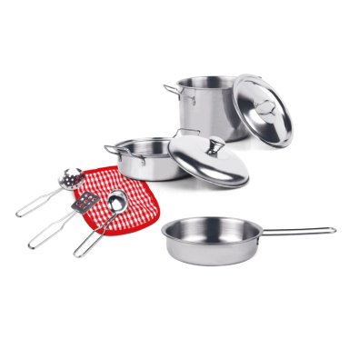 JUEGO DE OLLAS Y UTENSILIOS DE COCINA METALICOS PARA NIÑOS Y NIÑAS - 1