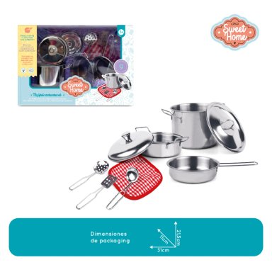 JUEGO DE OLLAS Y UTENSILIOS DE COCINA METALICOS PARA NIÑOS Y NIÑAS - 3