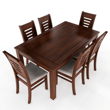 JUEGO DE COMEDOR ROMA 6 SILLAS NOGAL MESA RECTANGULAR MADERA - 1
