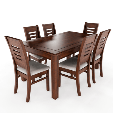 JUEGO DE COMEDOR ROMA 6 SILLAS NOGAL MESA RECTANGULAR MADERA - 3
