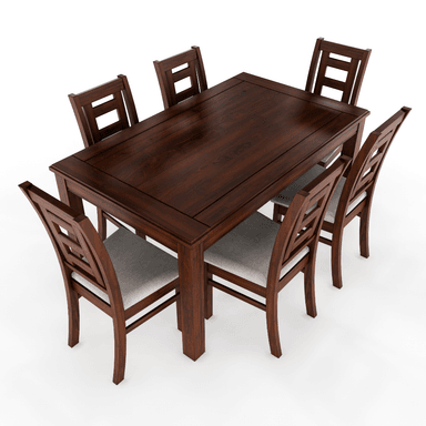 JUEGO DE COMEDOR SEVILLA 6 SILLAS NOGAL MESA RECTANGULAR MADERA - 1