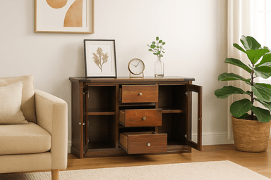 BUFFET BERLIN MADERA CHOCOLATE VIDRIO - 7
