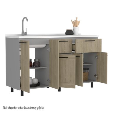 MUEBLE DE COCINA CON LAVAPLATOS DERECHO HASSELT GRIS Y ROVERE 150 CM - 1