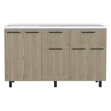 MUEBLE DE COCINA CON LAVAPLATOS DERECHO HASSELT GRIS Y ROVERE 150 CM - 5