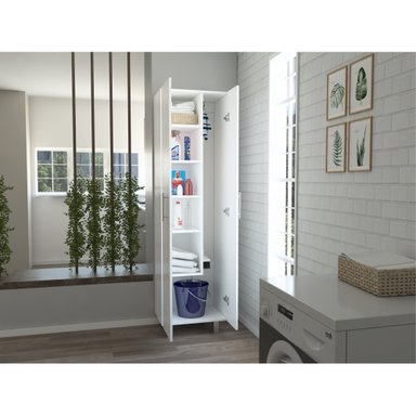 MUEBLE DE ASEO NALA MULTIUSOS 2 PUERTAS Y COLGADORES BLANCO - 11