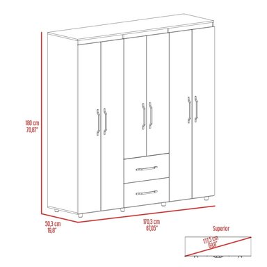 CLOSET GOLDEN 6 PUERTAS 2 CAJONES WENGUE 180X170X50 CM - 7