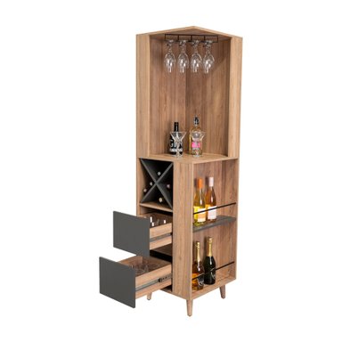 BAR ESQUINERO SALEM 2 CAJONES MIEL Y PLOMO 180X50X50 CM - 1