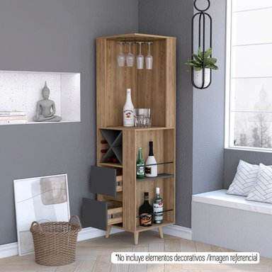 BAR ESQUINERO SALEM 2 CAJONES MIEL Y PLOMO 180X50X50 CM - 2