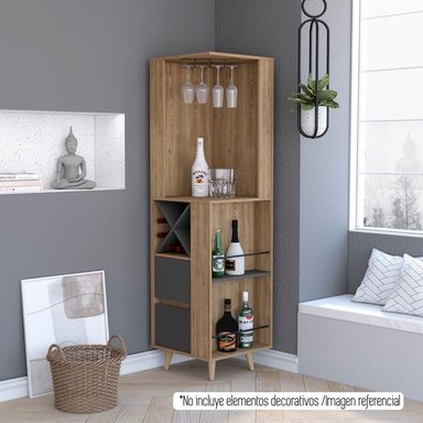 BAR ESQUINERO SALEM 2 CAJONES MIEL Y PLOMO 180X50X50 CM - 12