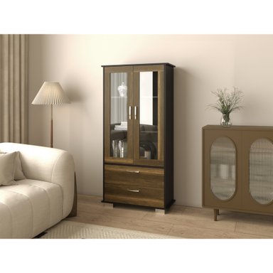 VITRINA CLASSIC COLOR 2 PUERTAS 2 CAJONES CARAMELO Y WENGUE - 6