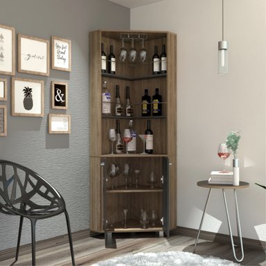 BAR ALTO ESQUINERO CARMENERE 2 PUERTAS MIEL Y PLOMO - 2