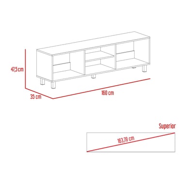 RACK TV 70' 160X47,5X35 CM BLANCO Y DUNA - 2
