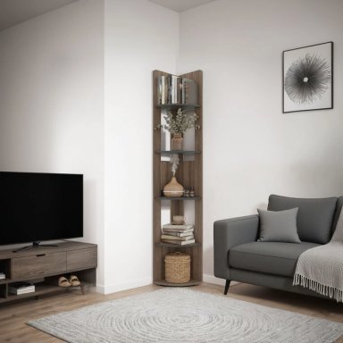 ESTANTE ESQUINERO HOME-E7 AVELLANA Y WENGUE 180,6X30,0X30,0 CM - 1