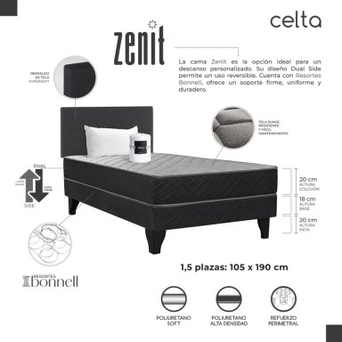 CAMA EUROPEA ZENIT 1,5 PLAZAS + RESPALDO + SABANAS + ALMOHADA 50 X 70 CM - 11