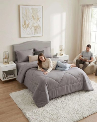 SET DORMITORIO KING PLUMON NORDICO + JUEGO DE SABANAS - 1