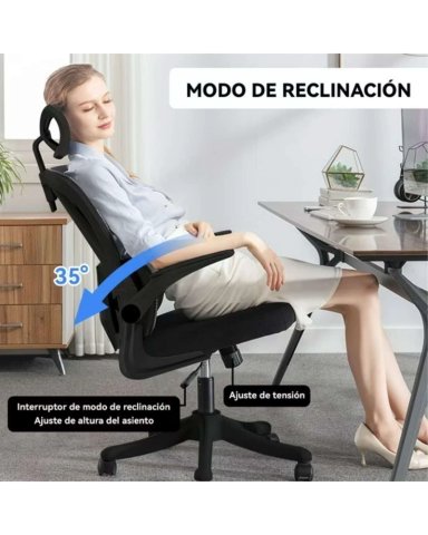 SILLA DE ESCRITORIO ERGONOMICA CON CABEZAL AJUSTABLE NEGRO - 4