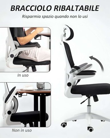 SILLA DE ESCRITORIO ERGONOMICA CON CABEZAL AJUSTABLE NEGRO - 6
