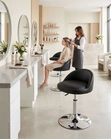 SILLA DE BAR AJUSTABLE CON BASE CROMADA Y RESPALDO - 4