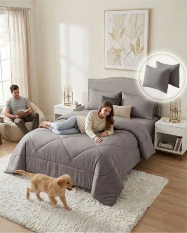 JUEGO DE CAMA CON PLUMON NORDICO SABANAS Y ALMOHADA KING - 1