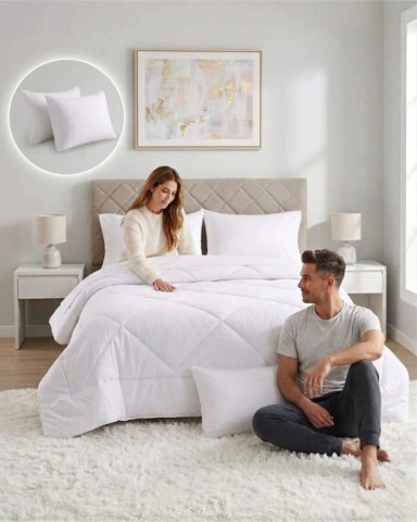 JUEGO DE CAMA CON PLUMON NORDICO SABANAS Y ALMOHADA KING - 1