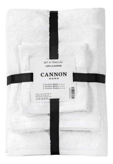 SE DE 6 TOALLAS 100% ALGODON MANO BAÑO VISITA CANNON HOME COLOR BLANCO LISA - 1