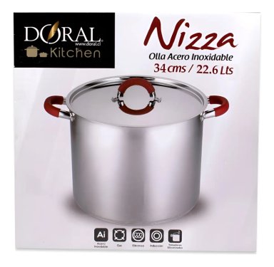 OLLA ACERO INOXIDABLE 34CM 22.6L CON TAPA LINEA NIZZA DORAL - 3