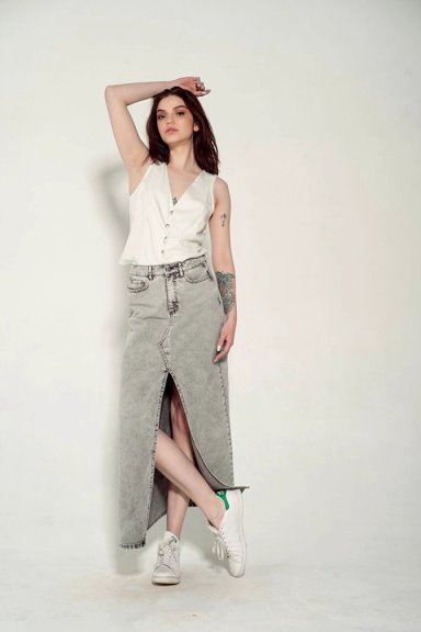 FALDA EVASE LARGA GRIS MOMCHIC GRIS - 3