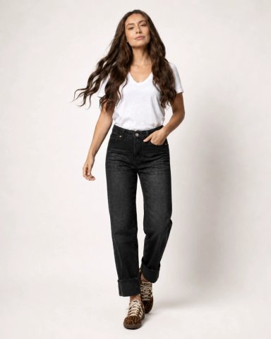 JEANS NEGRO DENIM RECTO TIRO MEDIO MOMCHIC NEGRO - 5