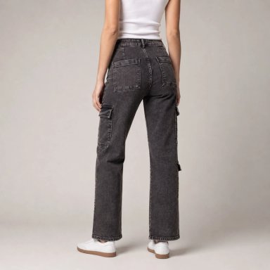 JEANS MUJER CARGO DENIM MATIZADO MOMCHIC MOMCHIC NEGRO - 2