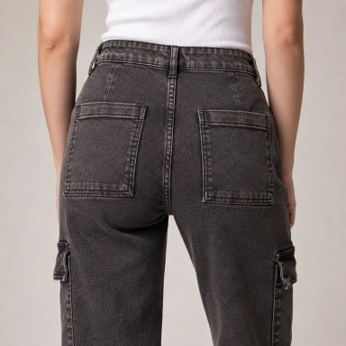 JEANS MUJER CARGO DENIM MATIZADO MOMCHIC MOMCHIC NEGRO - 4