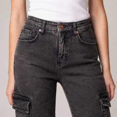 JEANS MUJER CARGO DENIM MATIZADO MOMCHIC MOMCHIC NEGRO - 5