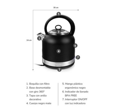 HERVIDOR NEGRO MATE 2,5 LTS TH-6510N THOMAS - 4