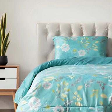 PLUMON ESTAMPADO 2.5 PLAZAS / FLORES TURQUESA – KEY HOME - 1