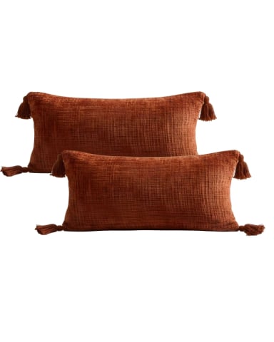 JUEGO DE 2 FUNDAS DE COJIN CHENILLE CON BORLAS 30X50 NARANJA - 1